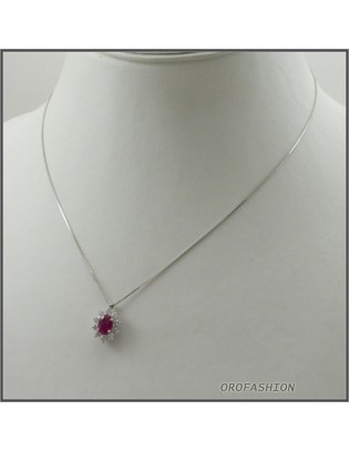 Girocollo in oro bianco 18kt con rubino naturale e diamanti - 1012159