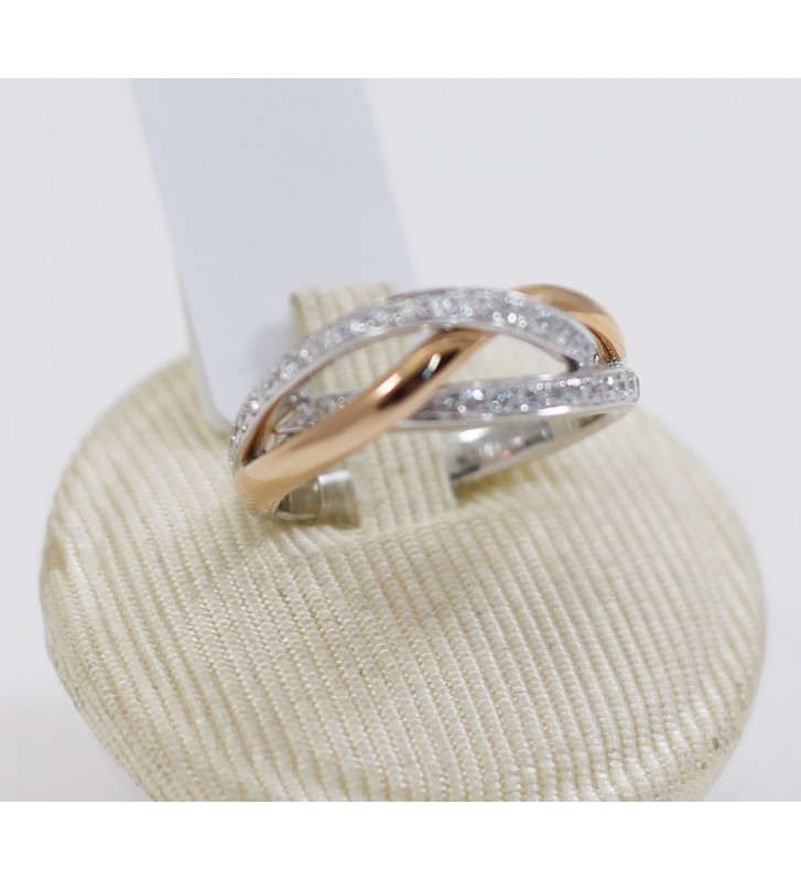 Anello oro bianco e rosa 18kt con diamanti F410187