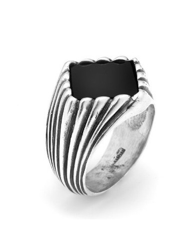 Anello GIOVANNI RASPINI in argento 925 rigato e Onice 11316/24 Misura 24