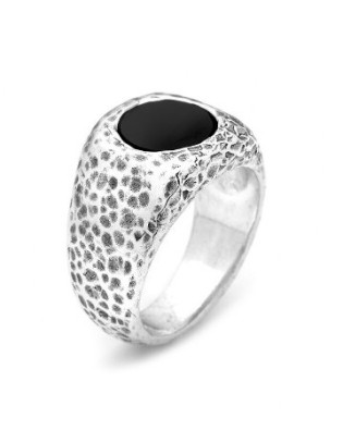 Anello GIOVANNI RASPINI Tondo in argento 925 martellato e Onice 11642/22 Misura 22