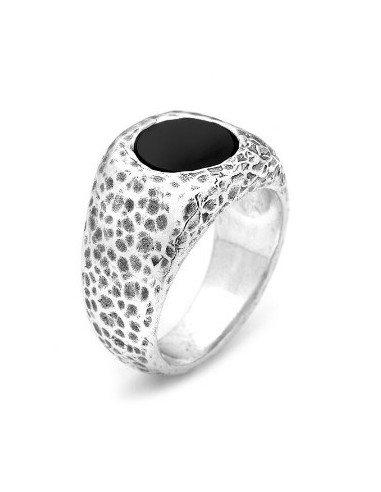 Anello GIOVANNI RASPINI Tondo in argento 925 martellato e Onice 11642/22 Misura 22