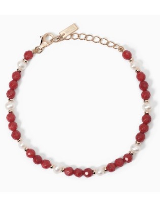Bracciale MABINA in argento 925 dorato perle coltivate e corallo ba...