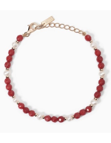 Bracciale MABINA in argento 925 dorato perle coltivate e corallo ba...