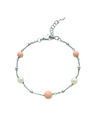 Bracciale MILUNA Terra e Mare in argento 925 perle e corallo rosa P...