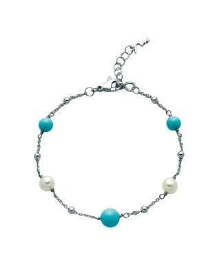 Bracciale MILUNA Terra e Mare in argento 925 perle e turchese PBR30...