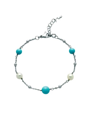 Bracciale MILUNA Terra e Mare in argento 925 perle e turchese PBR30...