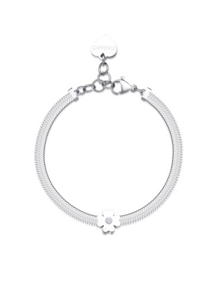 Bracciale S'AGAPO' CLICK in Acciaio 316L SCK246 Quadrifoglio  a sol...