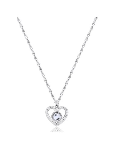 Collana S'AGAPO' LUCKY LIGHT in Acciaio 316L SKT35 Cuore e Cristall...