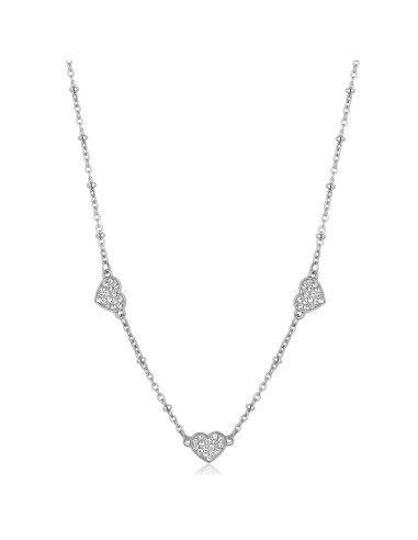 Collana S'AGAPO' AURORA in Acciaio 316L SAR38 Cuori e Cristalli onl...
