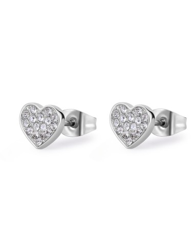 Orecchini S'AGAPO' AURORA in Acciaio 316L SAR49 Cuori e Cristalli o...