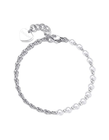 Bracciale S'AGAPO' CHUNKY in Acciaio 316L SHK67 Catena corda e perl...