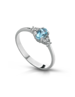 Anello in oro bianco 18Kt con diamanti naturali e acqua marina B-AN...