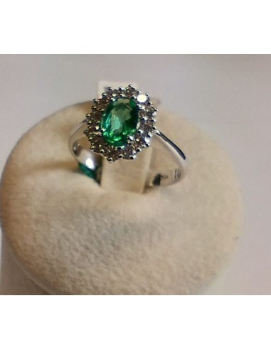 Acquista Anello in oro bianco 18Kt con diamanti e smeraldi B-ANK+C0...