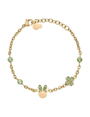 Bracciale DISNEY MINNIE MOUSE B600624YRGL-55.CJ in acciaio dorato anallergico e cristalli verdi