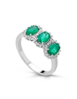 Acquista Anello in oro bianco 18Kt con diamanti e smeraldi C-ANTKAT...