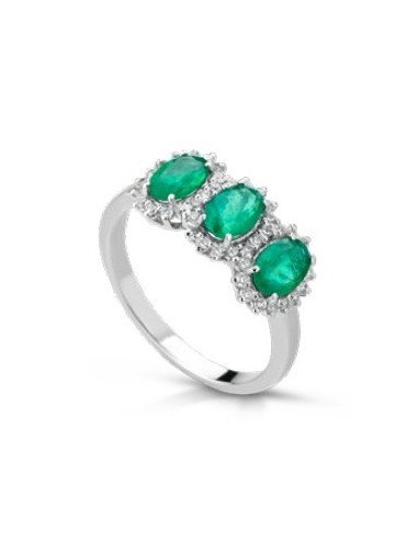 Acquista Anello in oro bianco 18Kt con diamanti e smeraldi C-ANTKAT...