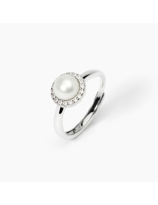 Anello regolabile MABINA Milanesienne 523400 in argento perla e cri...