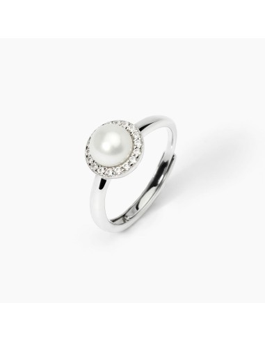 Anello regolabile MABINA Milanesienne 523400 in argento perla e cri...