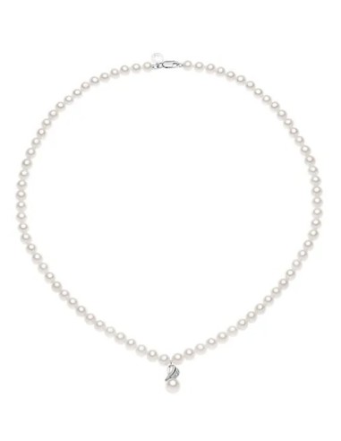 Collana COMETE GIOIELLI in oro bianco filo perle con perla e diaman...