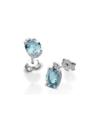 Orecchini in oro bianco 18Kt con diamanti naturali e acqua marina C...