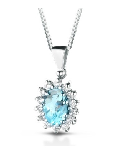 Girocollo in oro bianco 18Kt con diamanti naturali e acqua marina C...