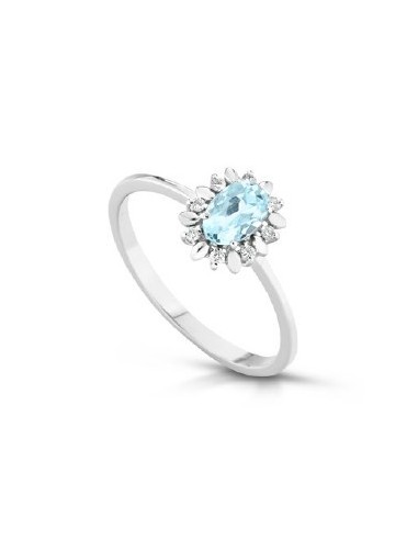 Anello in oro bianco 18Kt con diamanti naturali e acqua marina F-AN...