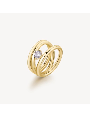 Anello a fascia BROSWAY Ribbon in Acciaio 316L pvd oro 14K e crista...