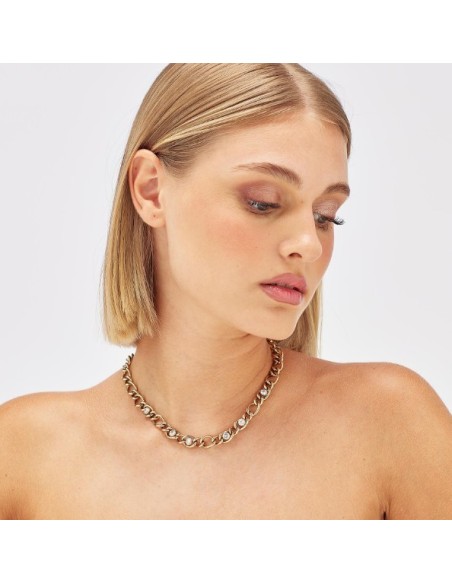 Collana BROSWAY Ribbon in Acciaio 316L pvd oro 14K e cristalli BBN3...