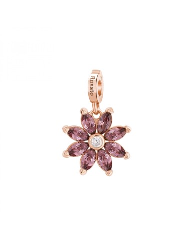 Charm ROSATO in argento 925 placcato oro rosa RZ219 con cristalli r...