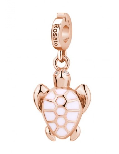 Charm ROSATO in argento 925 placcato oro rosa RZ188 con smalto bian...