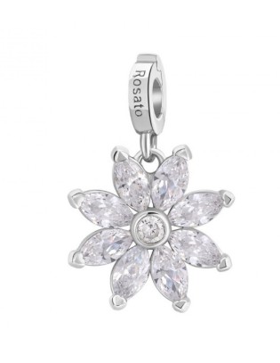 Charm ROSATO in argento 925 RZ219R con cristalli bianchi FIORE/ENER...