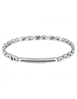 Bracciale MASERATI Iconic Uomo in acciaio e cristalli neri JM224AVD...