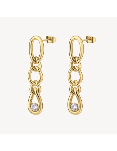 Orecchini pendenti BROSWAY Ribbon in Acciaio 316L pvd oro 14K e cri...