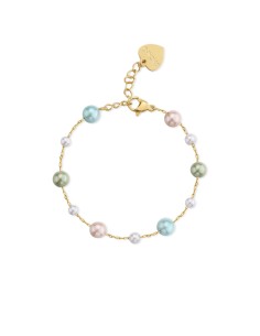 Bracciale S'AGAPO' WISDOM in Acciaio 316L pvd oro 14 k con perle co...