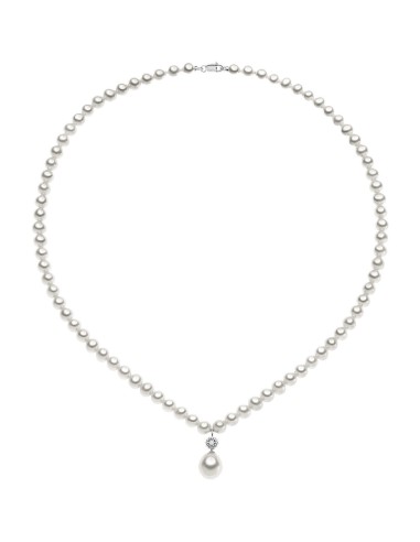 Collana COMETE GIOIELLI in oro bianco filo perle con perla e diaman...