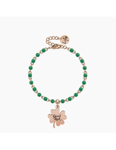 Bracciale KIDULT Symbols 731820 in acciaio rosato e pietre verdi  a...