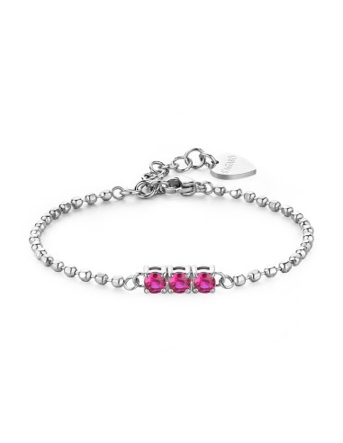 Bracciale S'AGAPO DAZZLY in acciaio 316L con 3 cristalli rose SDZ22...