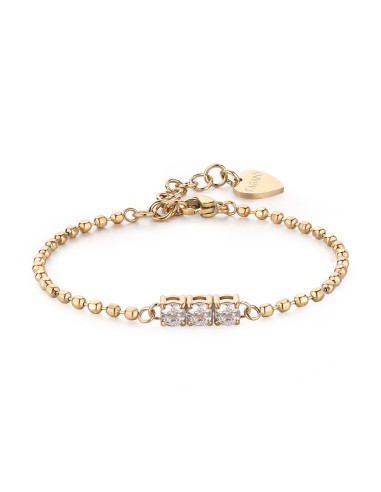 Bracciale S'AGAPO DAZZLY in acciaio 316L dorato con 3 cristalli SDZ...
