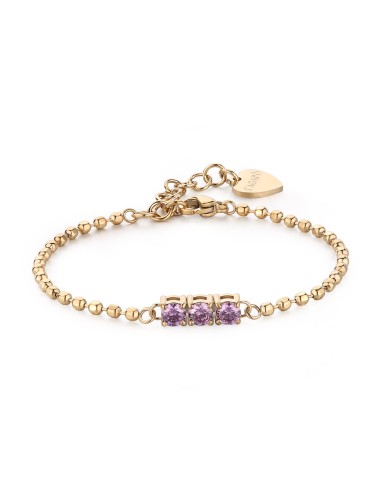 Bracciale S'AGAPO DAZZLY in acciaio 316L dorato con 3 cristalli vio...