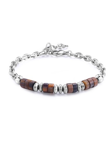 Bracciale Uomo S'AGAPO' RIOT SRT32 in acciaio 316L e occhio di tigr...