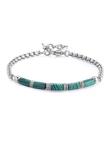 Bracciale Uomo S'AGAPO' RIOT SRT28 in acciaio 316L e malachite only...