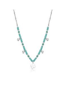 Collana S'AGAPO GLINT SGI03 in acciaio 316L con sfere in vetro verd...