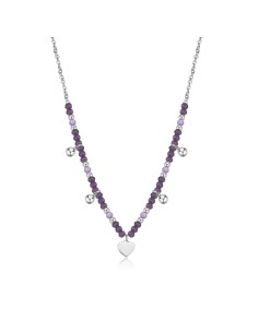 Collana S'AGAPO GLINT SGI01 in acciaio 316L con sfere in vetro viol...