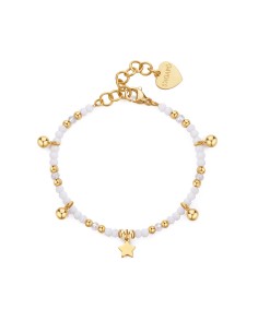 Bracciale S'AGAPO GLINT SGI15 in acciaio 316L dorato con sfere in v...