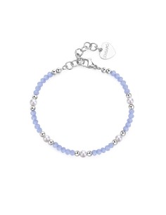 Bracciale S'AGAPO GLINT SGI16 in acciaio 316L sfere in vetro blu e ...