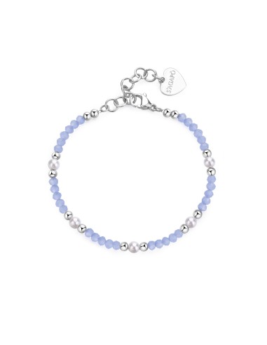Bracciale S'AGAPO GLINT SGI16 in acciaio 316L sfere in vetro blu e ...