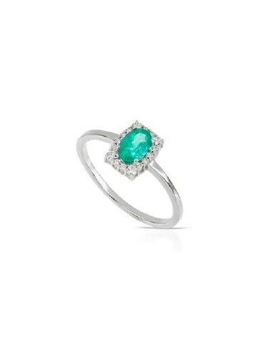 Acquista Anello in oro bianco 18Kt con diamanti e smeraldi naturali...