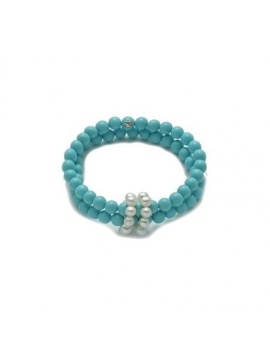 Bracciale doppio filo MILUNA Terra e Mare PBR2220 con turchese e pe...
