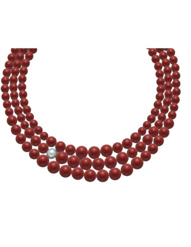 Collana 3 fili MILUNA Terra e Mare PCL4668 con corallo e perla in a...