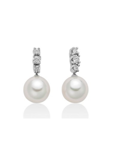 Orecchini pendenti MILUNA PER2694 in oro bianco 18Kt con perle e di...